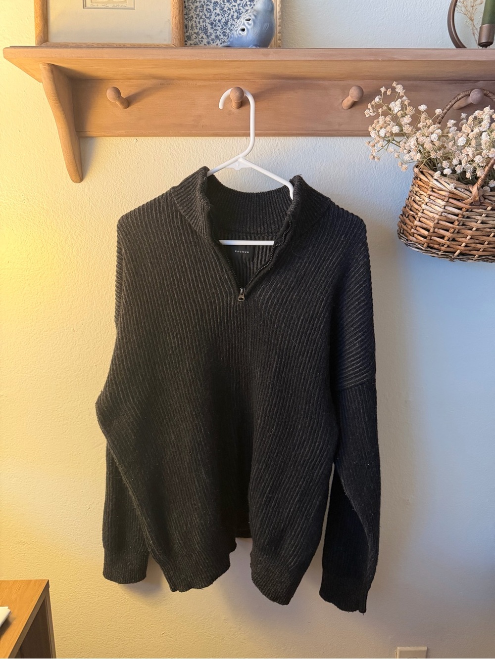 PacSun Men's Black Half-Zip Ribbed Sweater
